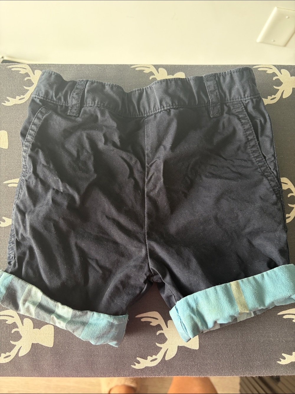 Baby Burberry  Cotton Cuffed Shorts with Turquoise Lining